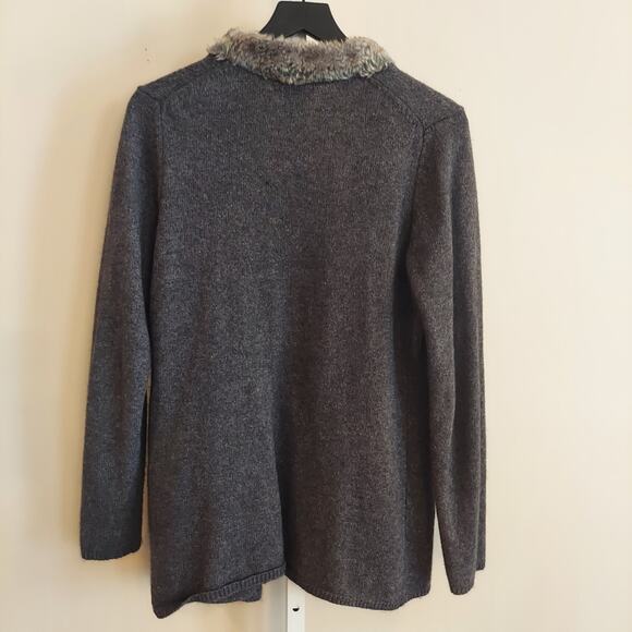 Vertical Design Knit Cardigan Cotton Rabbit Hair Blend Faux Fur Y2K Grunge - Picture 4 of 8